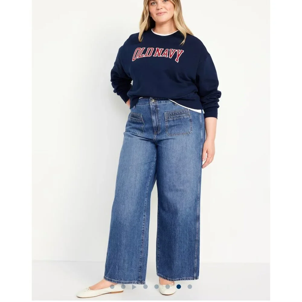 Old Navy Drapey Denim Size 14 Baggy Wide Leg High Rise Jeans - Picture 8 of 16